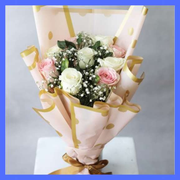 Untitled design (14) 10 White And Pink Roses bouquet - Image 1