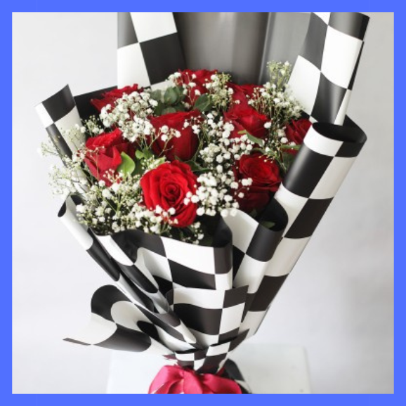 Untitled design (15) 10 Red Roses With Gipso Bouquet - Image 1