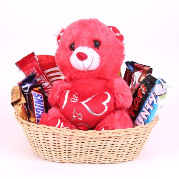 Chocolate and Teddy In Basket - Image 1
