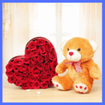 Teddy Bear With Heart Box Of Roses