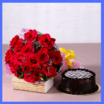 2 Dozen roses with Chocolate Cake