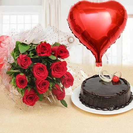 Best Of Love Deal Best Of Love Deal with 1 lb cake, one dozen fresh red roses, and a heart-shaped balloon for romantic gifting in Karachi.
