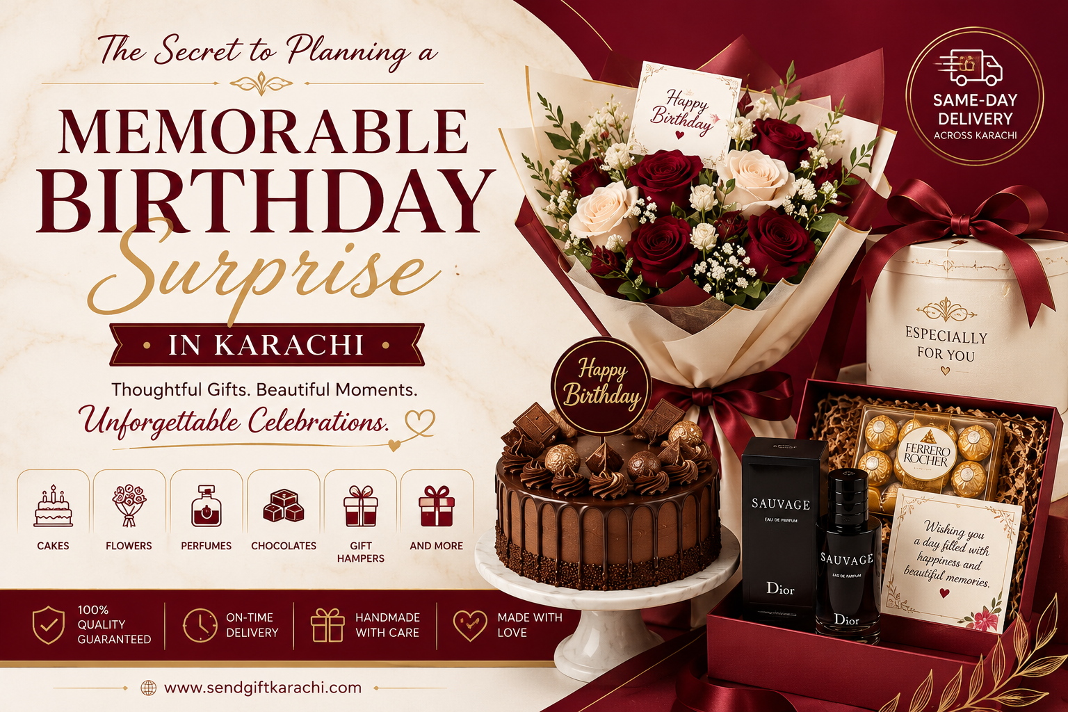 Birthday Gifts Karachi with Cakes, Flowers, Perfumes and Same-Day Gift Delivery